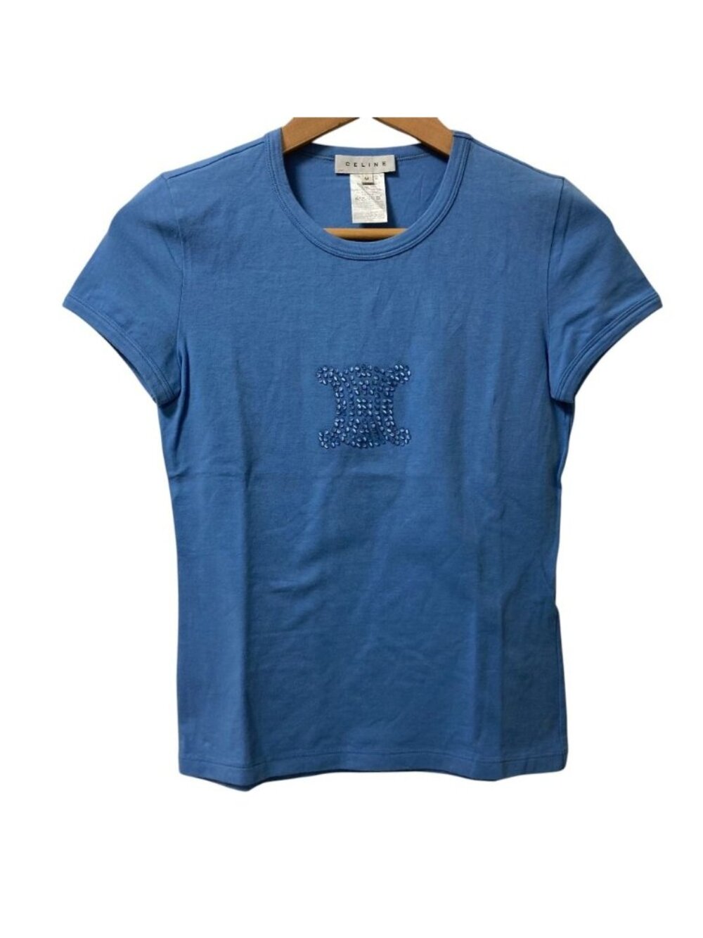 Celine Triomphe Rhinestone T-Shirt Blue Short Sleeve Spring Summer M